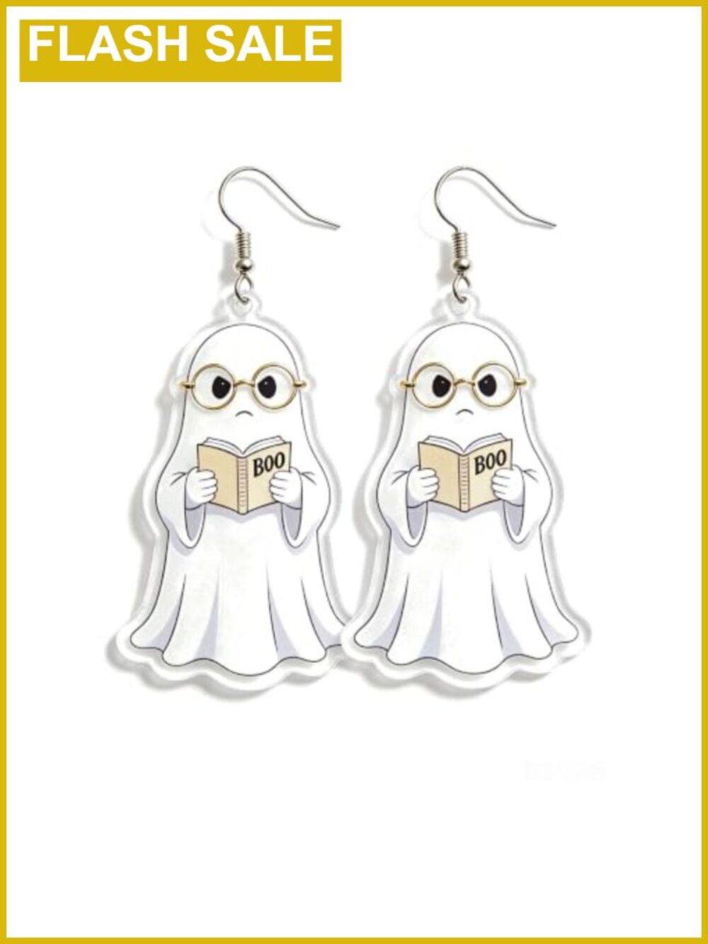Acrylic Ghost Book Dangle Earrings Halloween BOO Drop Bookworm Teacher